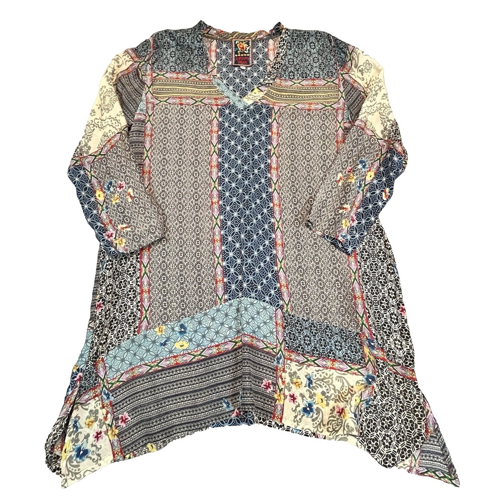 Johnny Was Patchwork Top Tunic Boho Floral Long Lagenlook asymmetric artsy Large